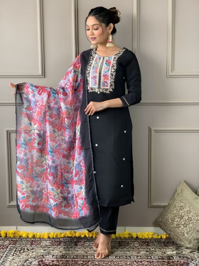 Straight Cut Long Kurti Set with Dupatta
